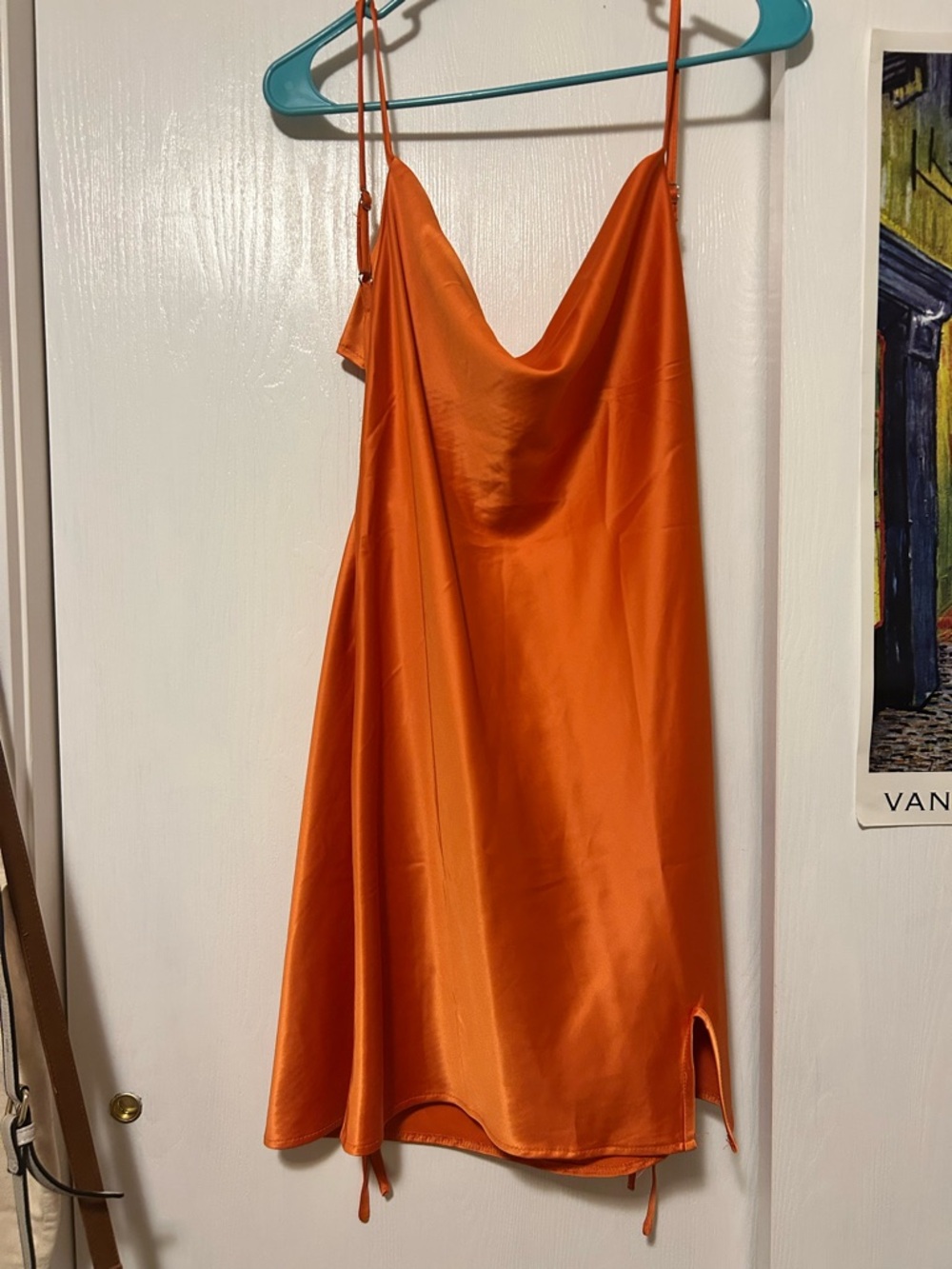 SHEIN Orange Satin Cowl Neck Mini Dress